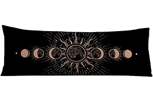 Exqcom Mystical Boho Moon Phases Body Pillow Covers 20x54, Witchy Celestial Sun and Moon Astrology Long Body Pillow Case Cover with Hidden Zipper for Women Men Adults Kids Girls Boys