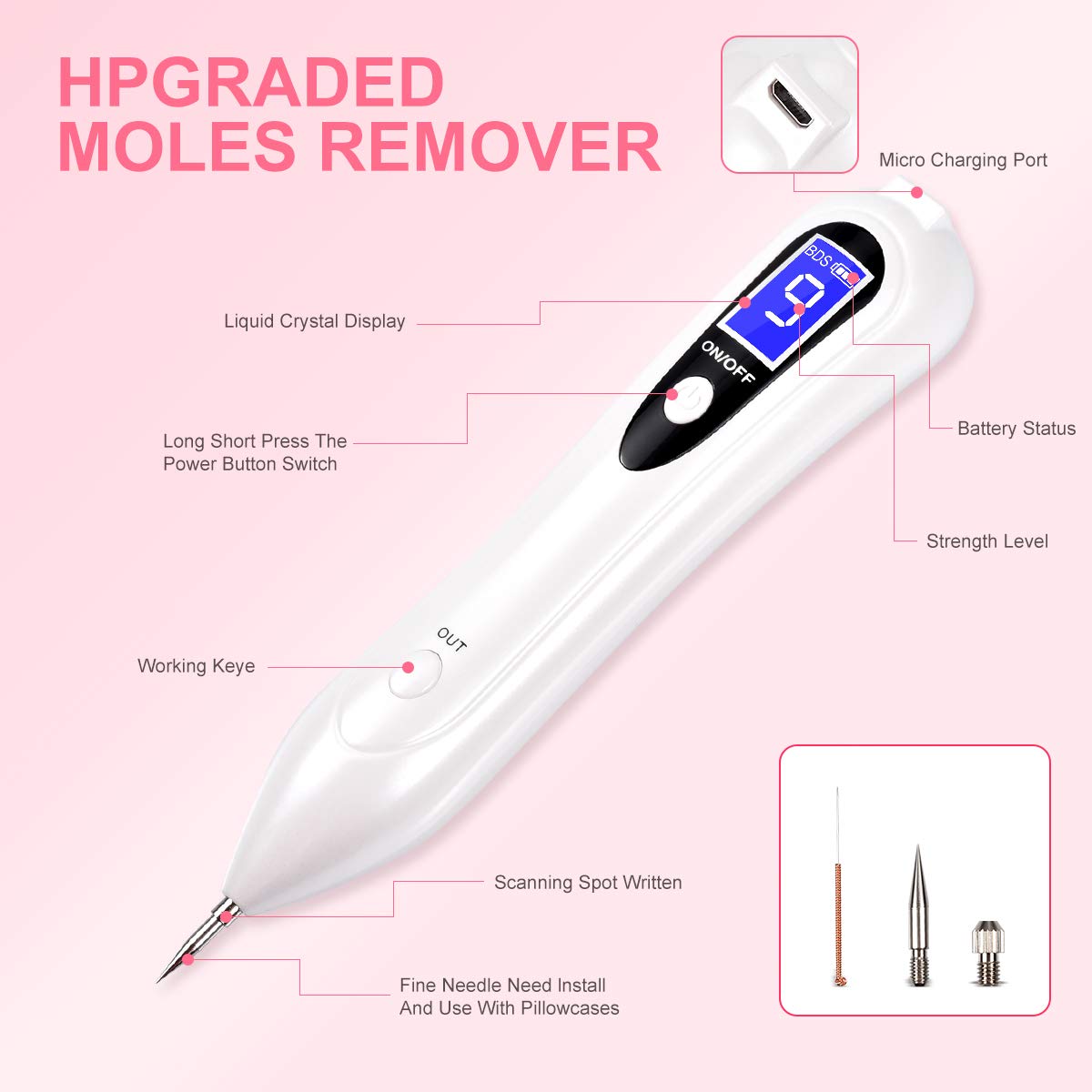 Portable Skin Tag Repair Kit, 9-Speed Adjustable Freckle & Tattoo Beauty Equipment with Replaceable Needle, Home USB Rechargeable