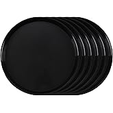Loiycg 6 Pack Round Fast Food Trays, 13.62 Inch Plastic Cafeteria Trays, Black Serving Tray for Drinks