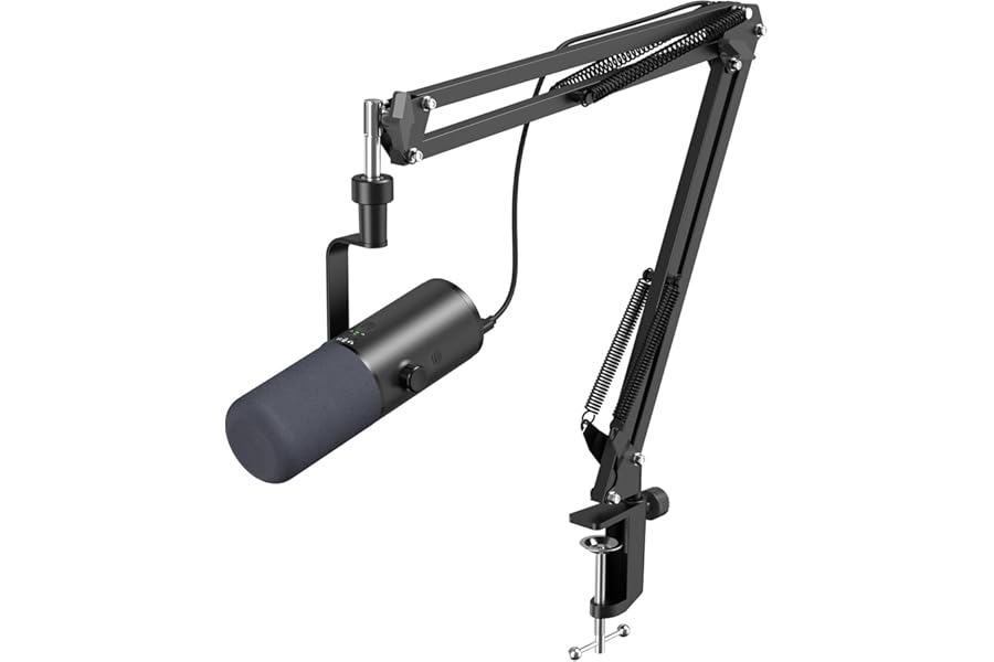 TONOR Dynamic Podcast Microphone for Studio, Cardioid XLR/USB Mic, AI Noise Cancellation, Tap Mute, 3.5mm Headphone Jack for Monitoring, Volume Control, Microfono with Boom Arm, Black, TD510 AIR H+