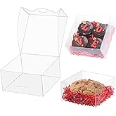 50pcs 4x4x2 Inch Plastic Clear Pastry Boxes - Cookies, Doughnuts, Soap, Truffle, Brownie, Cake, Chocolate Covered Strawberries & Treat Boxes for Party Favors & Wedding