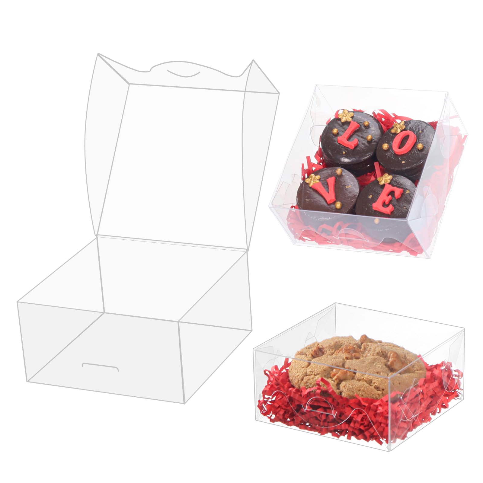 Photo 1 of 50pcs 4x4x2 Inch Plastic Clear Pastry Boxes - Cookies, Doughnuts, Soap, Truffle, Brownie, Cake, Chocolate Covered Strawberries & Treat Boxes for Party Favors & Wedding