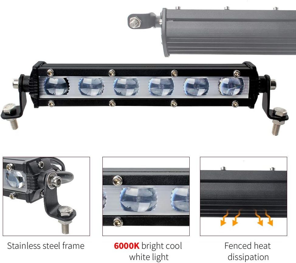 Single Row LED Light Bar 60W, GES 7 Inch 6 COB Universal LED Fog Lights, LED Driving Light/Work Lights for Trucks Jeep SUV Boat ATV LED Golf Cart Lights(2 Pack, 12-24V DC): Automotive