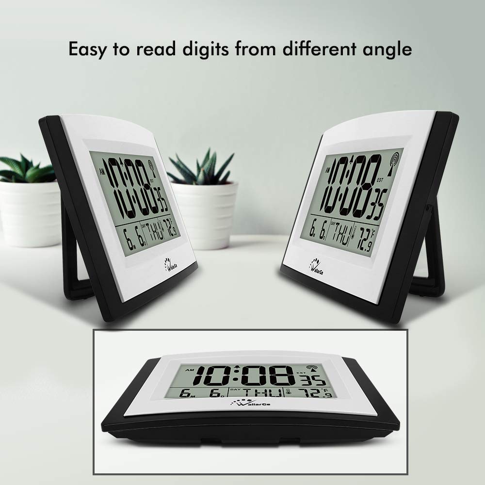 Alarm Clocks WallarGe LCD Digital Wall Clock Easy to Read Time Date Day