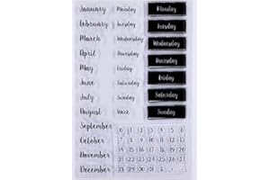 KWELLAM Words Calendar Week Month January December Monday Sunday Numbers Clear Stamps for Card Making Decoration and DIY Scrapbooking