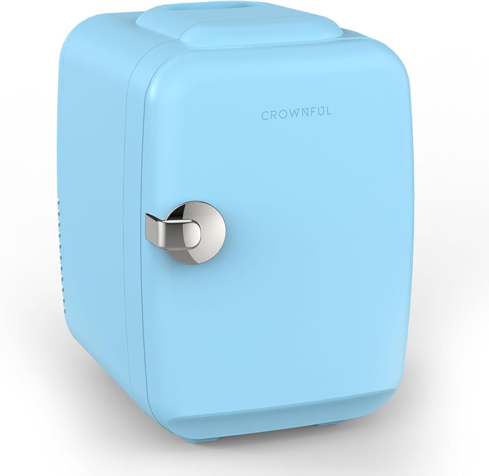 CROWNFUL Mini Fridge 4 Liter Portable Cooler Warmer 6 Can Matte Blue ETL