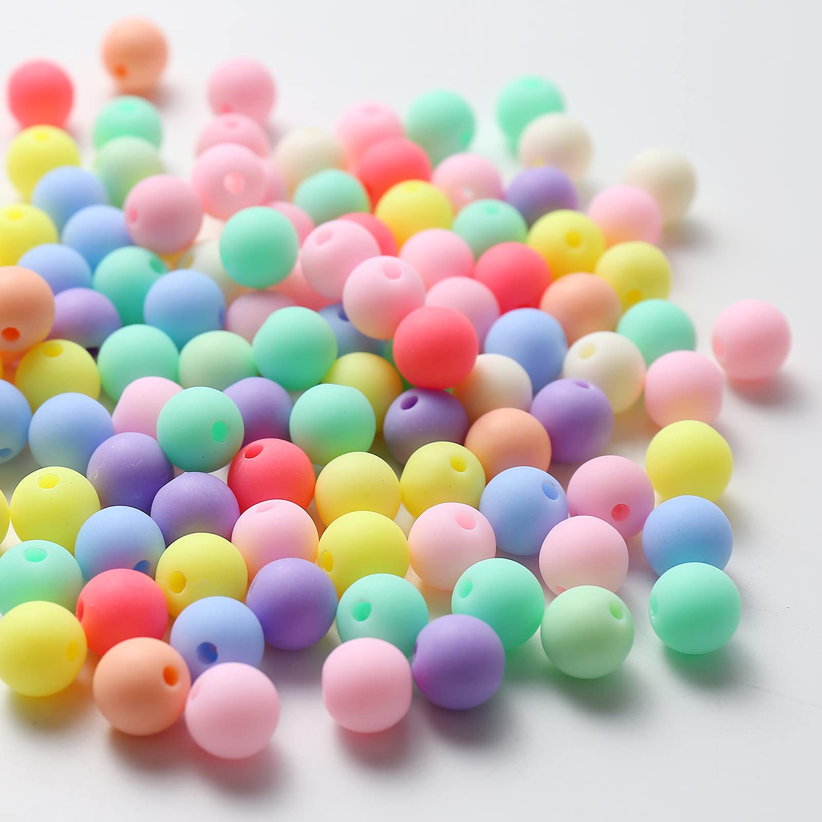 HERZWILD 400pcs Matte Beads Acrylic Bead Mixed Colourful Bead,10mm Acrylic Round Loose Beaded, Opaque Pastel Colors Beads for DIY Jewelry Making Art Craft (Matte 10mm)