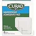 CURAD White Waterproof Adhesive Pads, 4" x 4", Advanced Wound Care, 1 Box, 8 Count
