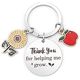 Teacher Keychain Appreciation Gifts Thank You for Helping Me Grow Christmas Gifts Birthday Sunflower Gift Teachers Valentines Day Teachers Graduation Gift for Daycare Preschool Kindergarten Teacher