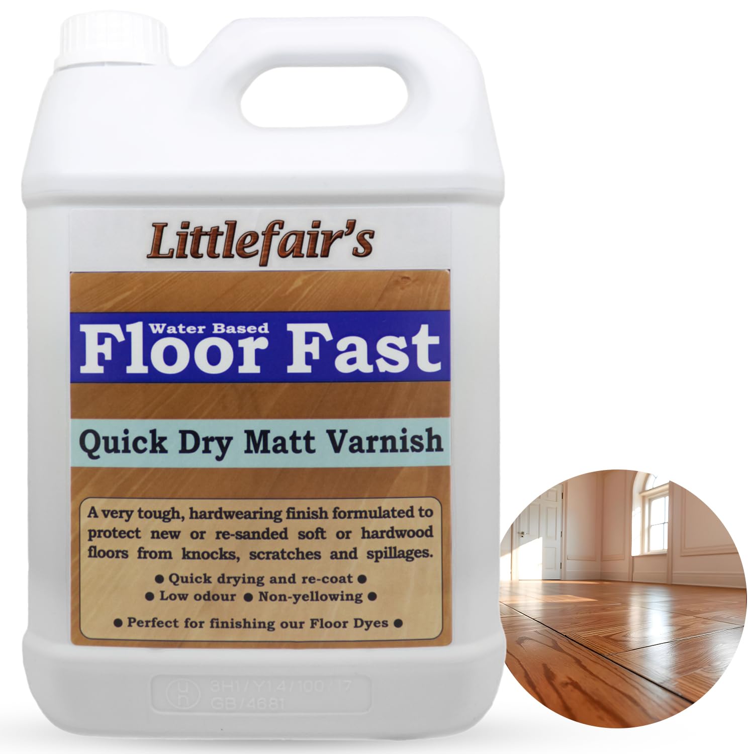 Littlefair’s Floor Varnish for Wooden Floors 2.5ltr - Quick Dry, Low Odour & Easy Clean - Tough & Hardwearing Formula - Premium Non-Yellowing Clear Polyurethane Varnish - Versatile Wood Floor Varnish