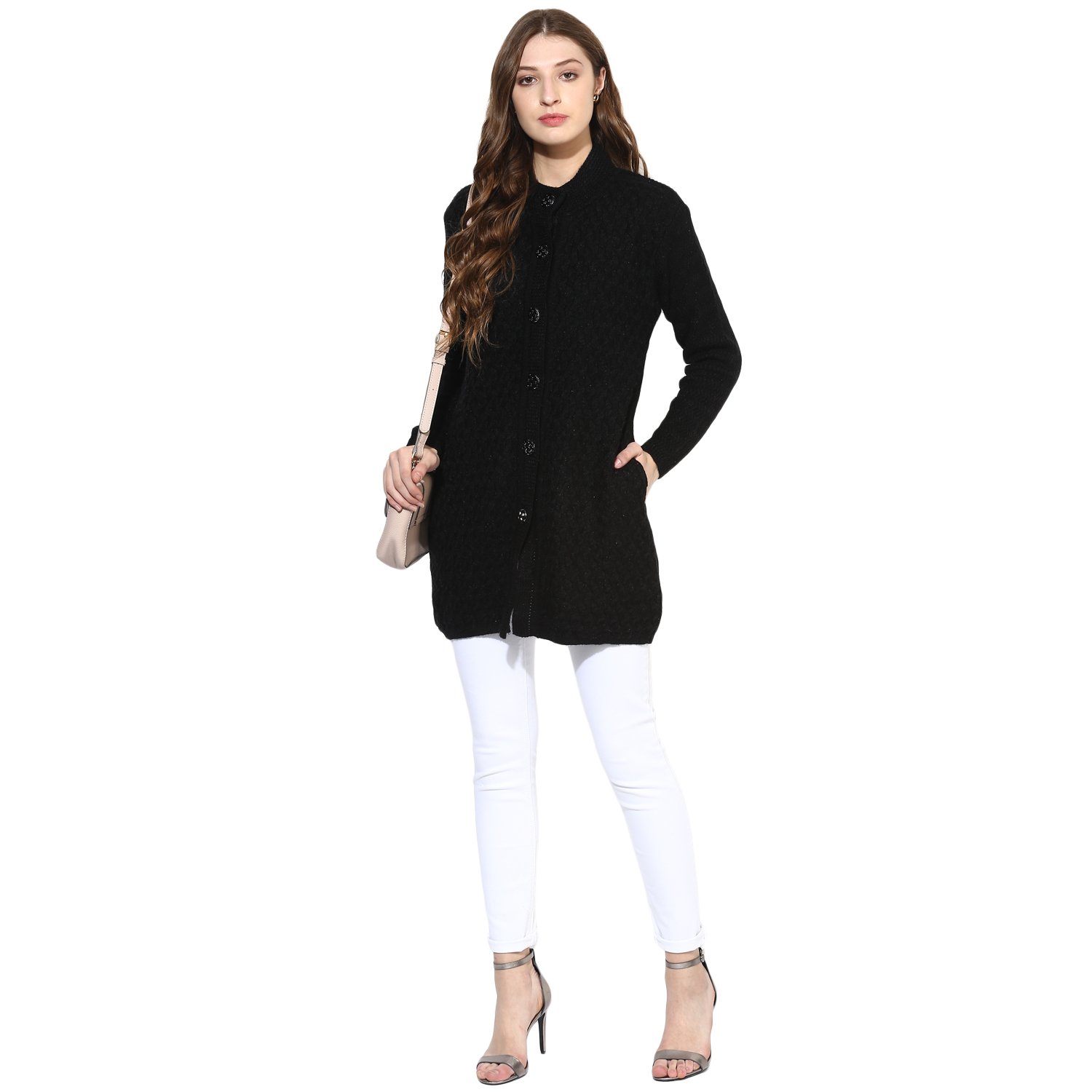 one femme women's woollen black color coat