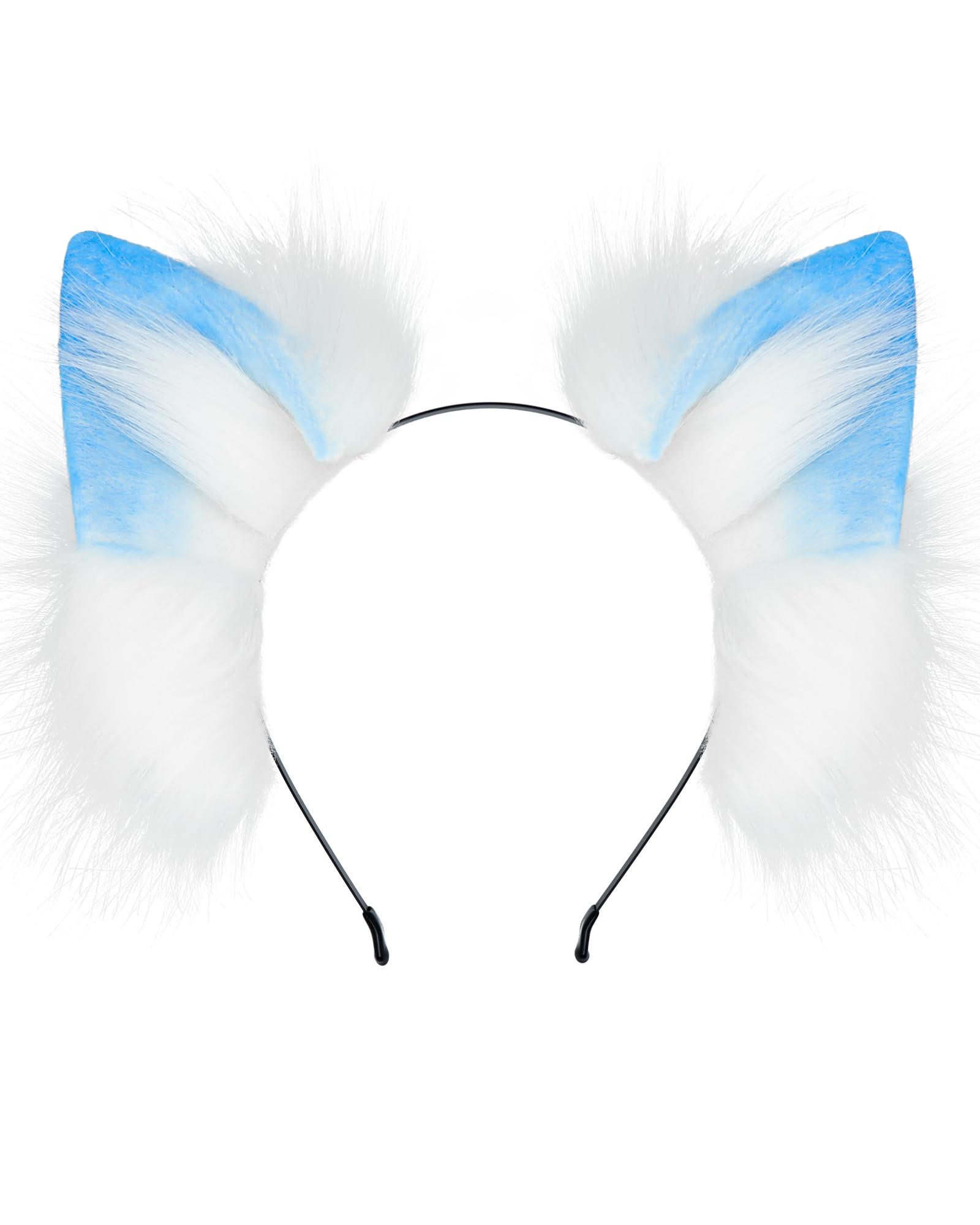 ZFKJERS Handmade Cat Ears Headband Furry Plush Animal Ear Hairband for Cosplay Costume, Halloween, Party Outfit (Light Blue)