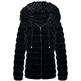 Geschallino Women's Faux Fur Coat Fleece Reversible Sherpa Fuzzy Winter Puffer Jacket (Available in Plus Size)
