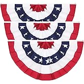 3X6FT American Pleated Fan Flag, USA Patriotic Flag Bunting Half Fan Banner 4th of july Decoration Indoor/Outdoor (Set of 3)