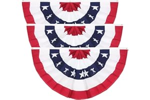 FUDRAGTN American Pleated Fan Flag,3 X 6 Ft USA Patriotic Flag Bunting Half Fan Banner Decoration Indoor/Outdoor（Set of 3）