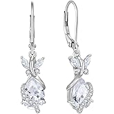 FYNSBLE Butterfly Earrings for Women 925 Sterling Silver Birthstone Dangle Drop Leverback Earrings Hypoallergenic Jewelry for Women