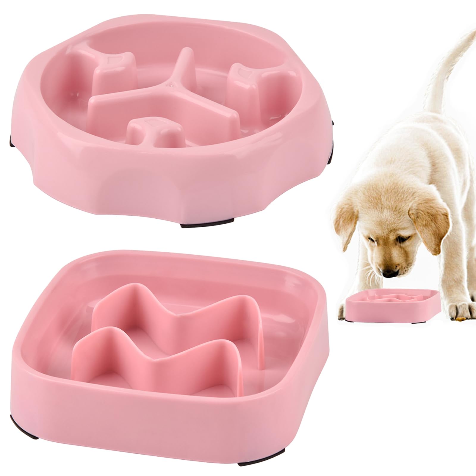 Photo 1 of 2 Pack Slow Feeder Bowls - Small Breed, Pink Silicone, Slow Down Eating Speed for Medium Small Breed Dogs & Cats