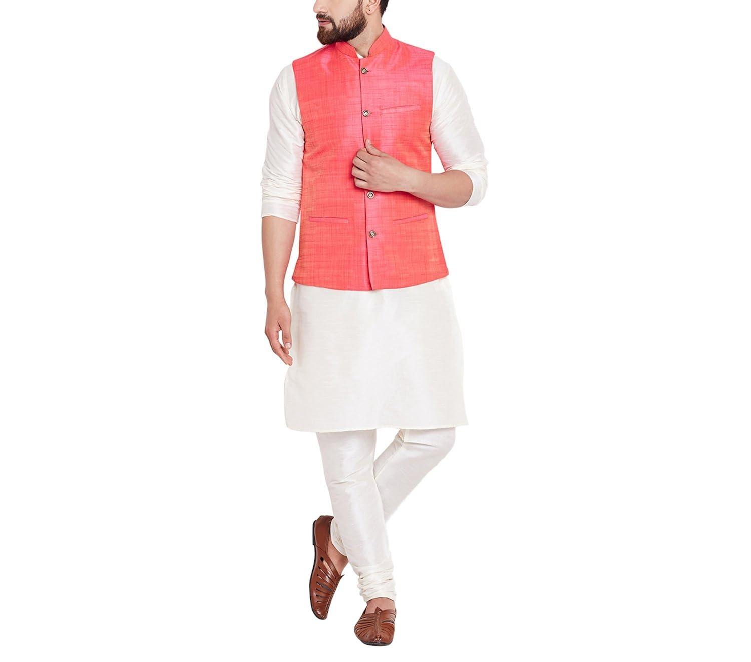 sojanya (since 1958) mens pink dupion silk designer only nehru jacket