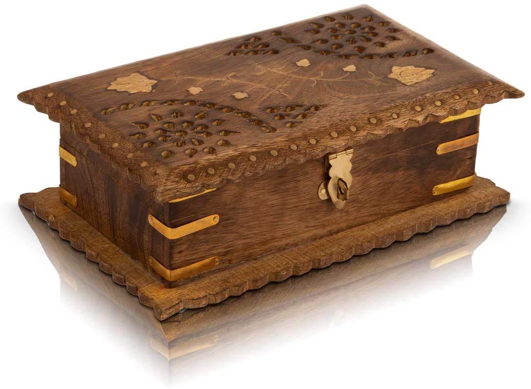 Handmade Wooden Jewellery Box Keepsake Box Treasure Chest Lock Box Watch Box Storage Box Trinket Holder 20.32 x 12.7 Centimeters Great Birthday Housewarming Gift Ideas Him Her