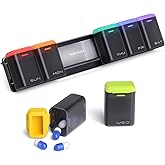 KOVIUU Weekly Pill Organizer Magnetic, Removable Pill Box 7 Day 1 Time a Day, Large Travel Pill Case, Week Once Daily Medication Dispenser, Medicine Container Holder for Supplement, Vitamin, Black