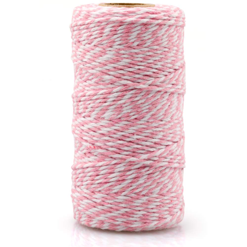 jijAcraft Pink and White 2mm Cotton String Twine, 100M for Crafts, Baking, Gifts