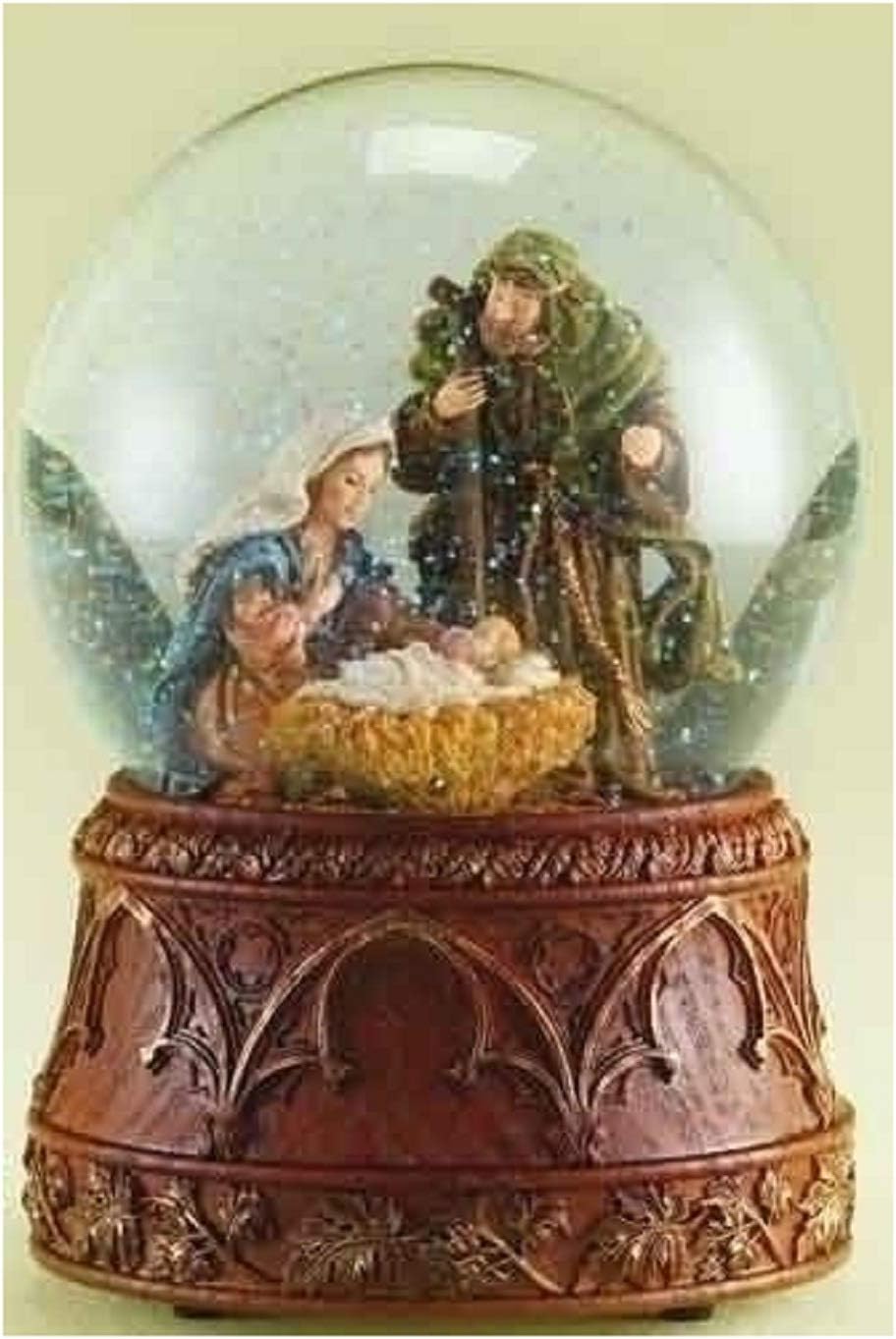 Snow Globes - Christmas Nativity 120MM Musical Snow Globe Glitterdome with Carved Wood Base - Plays Tune O'Holy Night