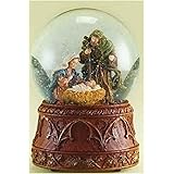 Christmas Nativity 120MM Musical Snow Globe Glitterdome with Carved Wood Base - Plays Tune O'Holy Night