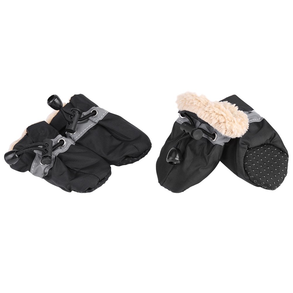 Fdit 4Pcs Dog Shoes Protectors with Elastic Fastening Band Set Anti-Slip Sole Pet Dog Shoes Boots Waterproof Soft Cotton Padded (#4-Black)