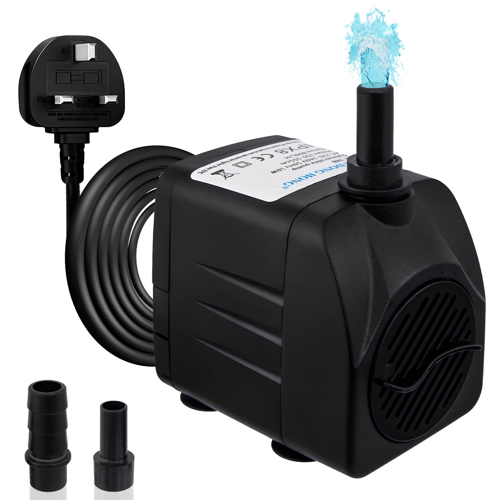 Awroutdoor Submersible Water Pump, Ultra Quiet Water Feature Pump(16W,800L/H), with 4 Strong Suction Cups, Adjustable Water Volume(8 mm/13 mm), Water Pump for Aquarium, Fish Tank, Pond, Hydroponics