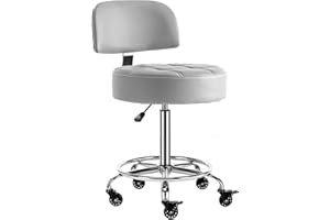 CoVibrant Lockable Stool with Back and Foot Rest Ergonomic Rolling Hydraulic Adjustable Stool for Doctor Esthetician Artist Home Small Office Desk (Grey, 19.5''-24.5'')