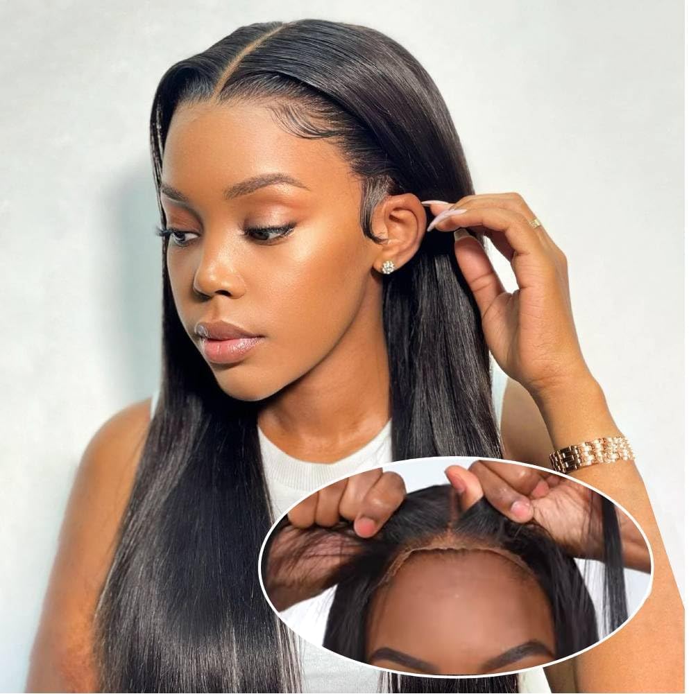 TOOCCI 13x4 Lace Front Wig Human Hair, Straight Human Hair Wig for Black Women, Glueless Lace Wig Human Hair Pre Plucked with Baby Hair,Brazilian Virgin Hair Natural Color Lace Frontal Wigs 16 Inch