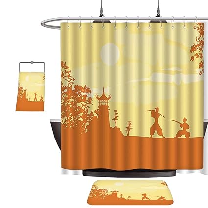 Amazon Com Print Bathroom Rugs Shower Curtain Japanese Decor