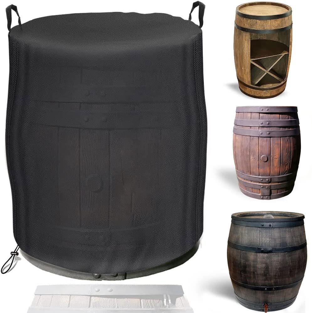 Rain Barrel Cover, Waterproof, 420D Oxford Full Tarpaulin, Suitable for Slim Rain Barrel, Wine Barrel, Windproof, Winterproof, Weatherproof, UV-Resistant (75 x 75 x 125 cm)