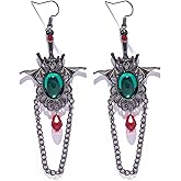 Gothic Halloween Earrings Bat Earring for Women,Vintage Crystal Rhinestone Tassel Chain Bat Dangle Earrings Goth Hollow Vampire Halloween Jewelry Gift