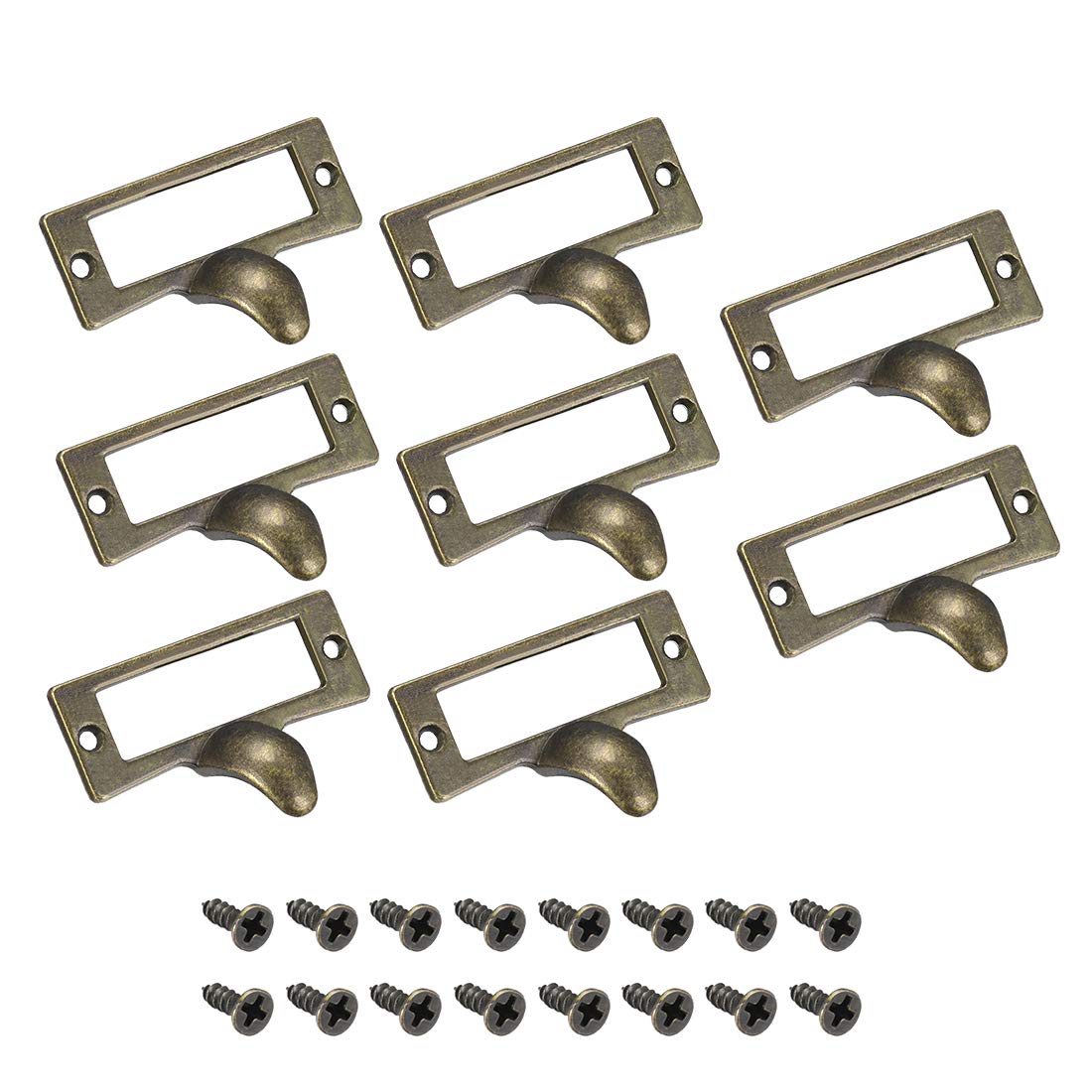 sourcing map Label Holder Pull Handles, Vintage Zinc Alloy Label Frame Drawer Knobs for Cabinet Cupboard, Bronze Tone 54x35mm Pack of 8 w Screws