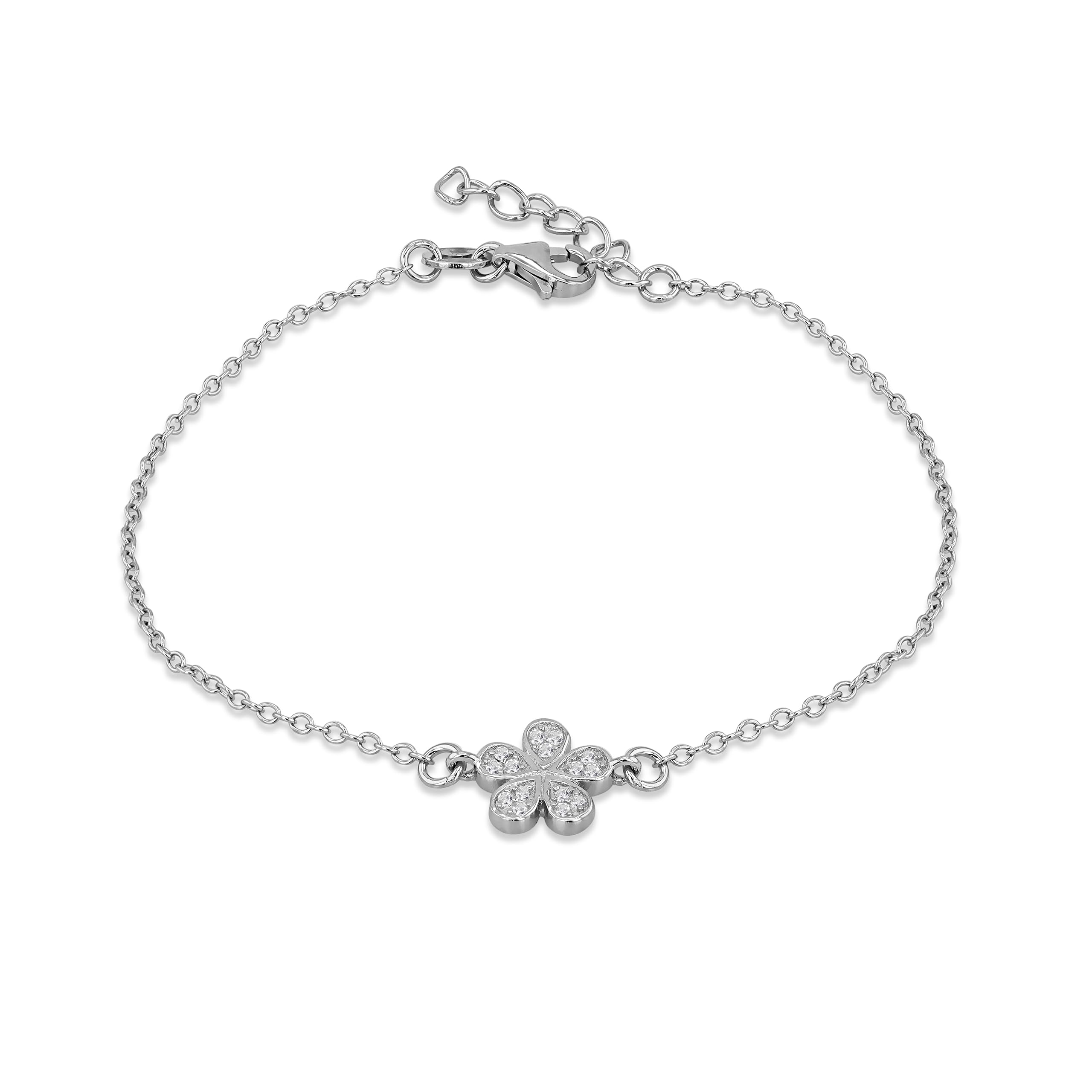 Tuscany Silver Women's Sterling Silver Rhodium Plated Cubic Zirconia Daisy Bracelet of 19 cm/7.5 inch