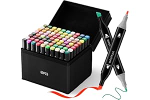 Jeyssui Marqueurs à alcool à double pointe, 80 couleurs pour dessin et coloriage pour enfants et adultes