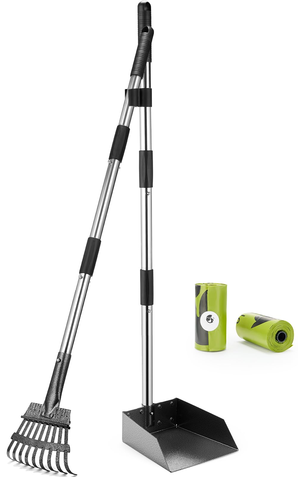 Yangbaga XL Dog Pooper Scooper, 38.4" Long Adjustable Handle Bin with Rake Waste Removal Scoop - Upgraded Pet Poop Tray and Rake Set for Large Medium Small Dog…