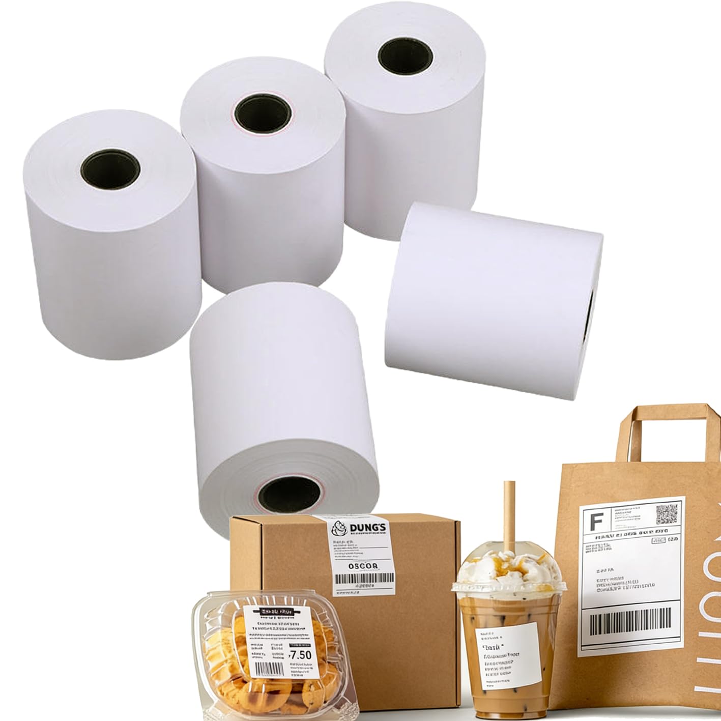 Photo 1 of Moqra Sticky Thermal Receipt Paper Rolls (80mm) 3 1/8" x 170' 6 Rolls- Removable Label Compatible with TM-L90ii, TSP654IIsk and Other linerless Label Printers. Works with POS Systems (6 Rolls/Box)