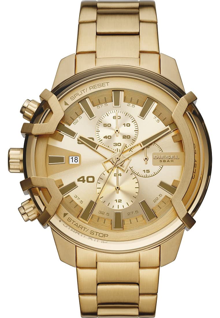 Diesel Watch for Men Griffed, Chronograph Movement, 48 mm Gold Stainless Steel Case with a Stainless Steel Strap, DZ4573