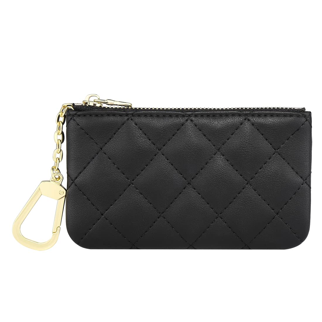Photo 1 of Mossruta Premium Genuine Full Grain Leather Mini Coin Purse Keychain Pouch Card Holder for Men Women (Black Quilted - LG)