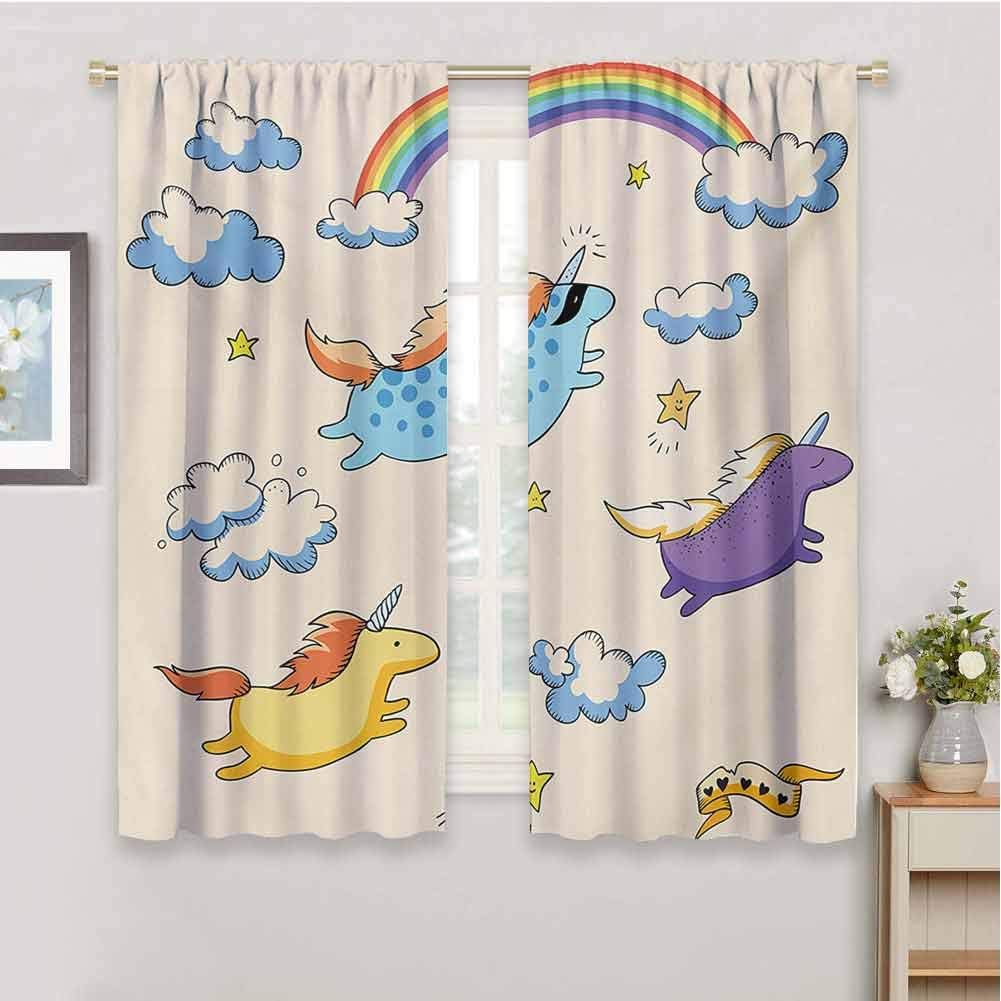 HoBeauty home Unicorncountry curtainPastel Colored Illustration of Several Flying Pony Baby Unicorns in The Air Artworkdoorway curtainMulti55 x 63 inch