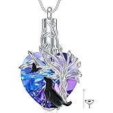 TOUPOP Heart Tree of Life Urn Necklace for Ashes 925 Sterling Silver Cat/Dog/Hummingbird Cremation Jewelry with Amethyst Crystal w/Funnel Filler Memorial Gifts for Women