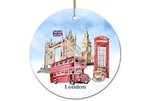 LIXCANVAS Winter Wonderland Festive England London Christmas Ceramic Ornament, Winter Festive England, London England Ornament, New City Gift, Cityscape, London Souvenir- NTL/LK