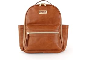 Itzy Ritzy Mini Diaper Bag Backpack – Chic Mini Diaper Bag with Changing Pad, 8 Total Pockets (4 Internal and 4 External), Grab-Top Handle and Rubber Feet (Cognac)