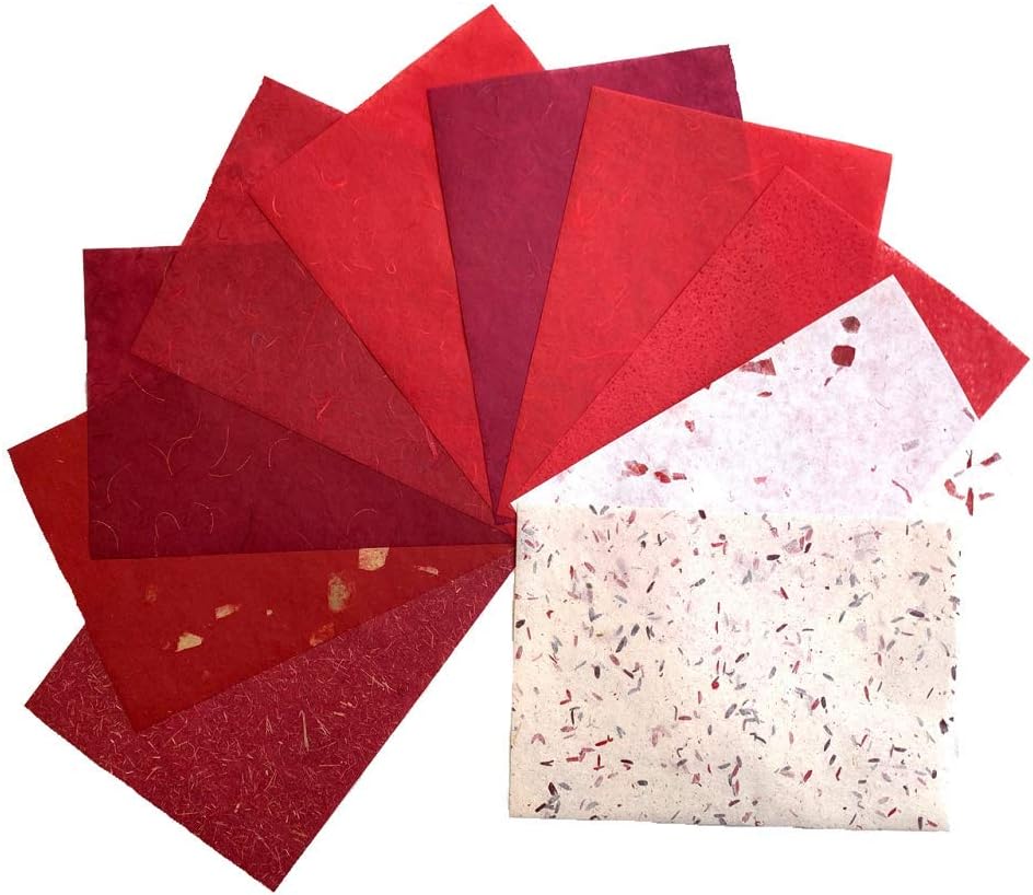 21x29.5 cm Mixed Red Thin Mulberry Paper Sheets 10 Sheets Product from Thailand
