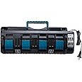 WaxPar DC18SF 4-Port 12A Battery Charger Compatible with Makita 18V Battery, 18V Rapid Charger Multiple Battery Charger