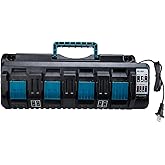 WaxPar DC18SF 4-Port 12A Battery Charger Compatible with Makita 18V Battery, 18V Rapid Charger Multiple Battery Charger
