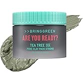 BRING GREEN Tea Tree Cica Pore Clay Mask 100g, Deep Cleansing Wash Off Pack for Blackheads & Excess Sebum