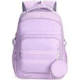 PRLINJSK Cute Backpack for Teen Girls Boys, Aesthetic Laptop Bookbag for College High Middle School Student Women, Purple